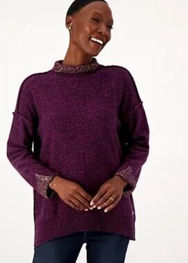 Peace Love World Oversized Turtleneck Burgundy Sweater Sz M